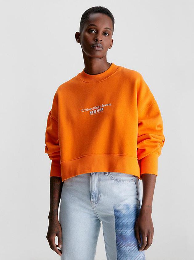 Calvin Klein USA Cropped Embroidered Womens Sweatshirt Orange 4932605-MH